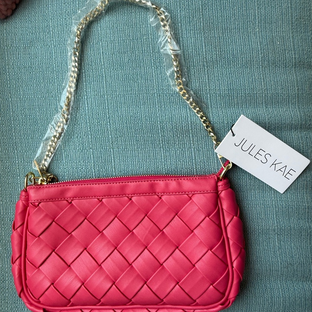 Jules Kae Woven Vegan Leather Chain Shoulder Bag - Hot Pink (NWT)
